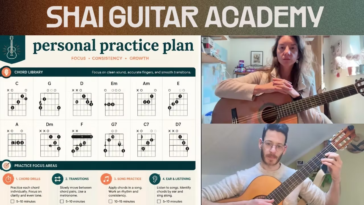 Personal practice plan alongside students practicing on a video call